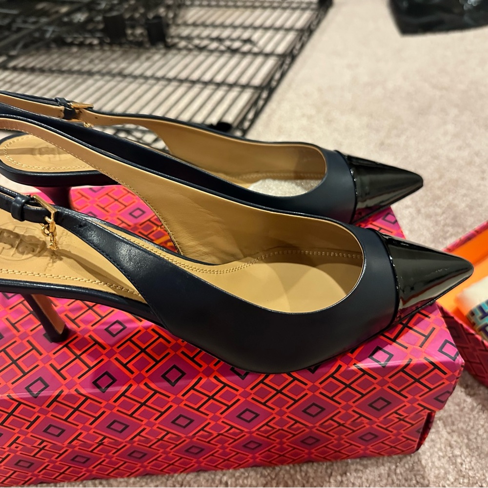 Tory Burch Black Patent Leather Slingback Heels